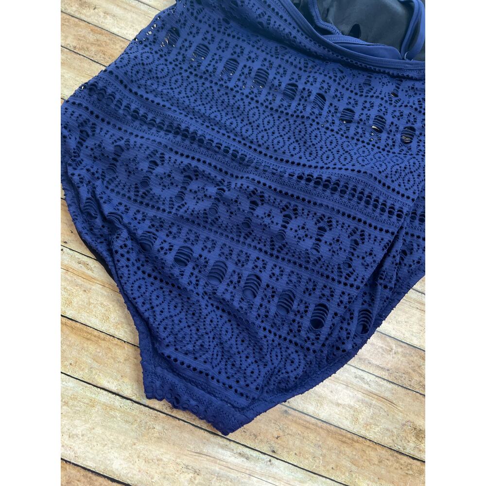 Aqua Green High Neck Crochet One Piece Swimsuit Blue XL - Picture 6 of 9